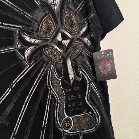 Konquest Shirt Mens Medium Guitar Cross Metallic Tee Tshirt Y2K Grunge Rock NEW - Picture 5 of 10